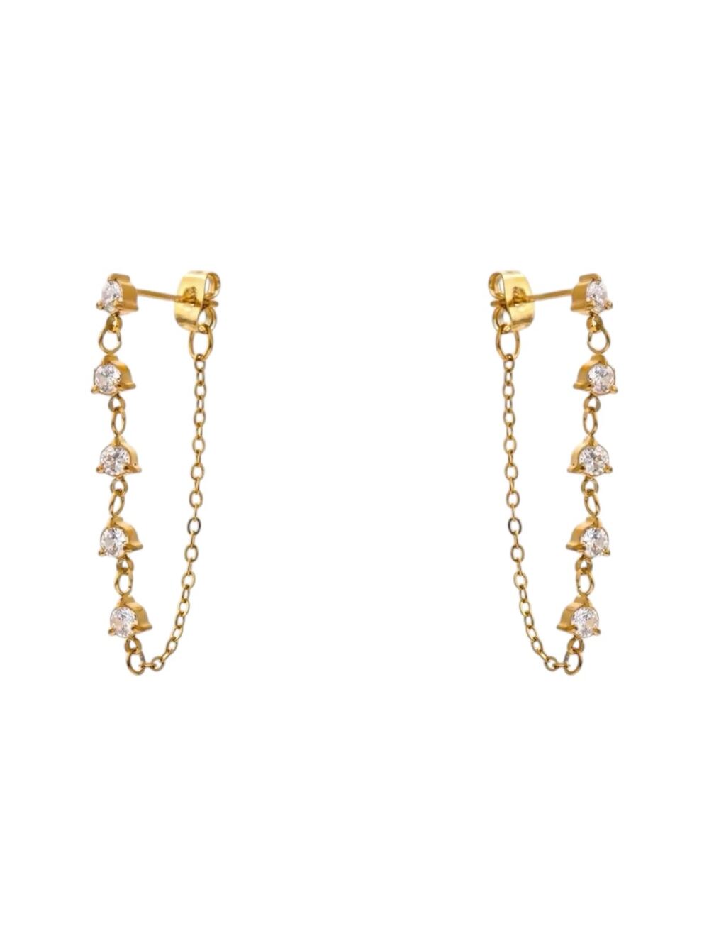 The Éclat 18K PVD Gold CZ Crystal Chain Drop Dangle Earrings Stainless Steel